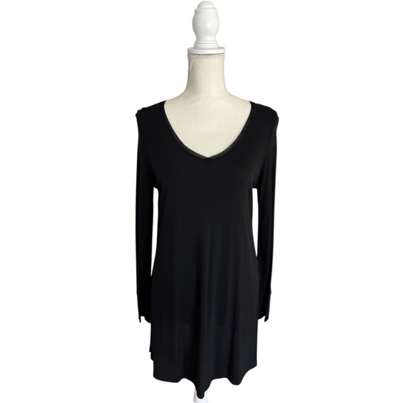 Eileen Fisher Stretch Silk Mesh Longline Rounded V Neck Long Sleeve Tunic Top - Picture 1 of 12
